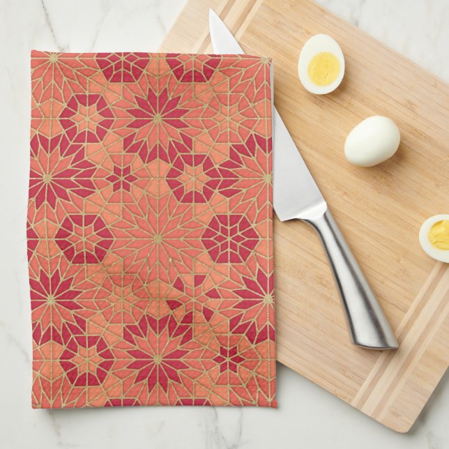 Linge De Cuisine Motif rouge et orange (Quart Plié)