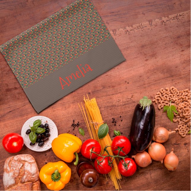 Linge De Cuisine Motif rouge jaune mini fleur sauvage marron (Créateur téléchargé)