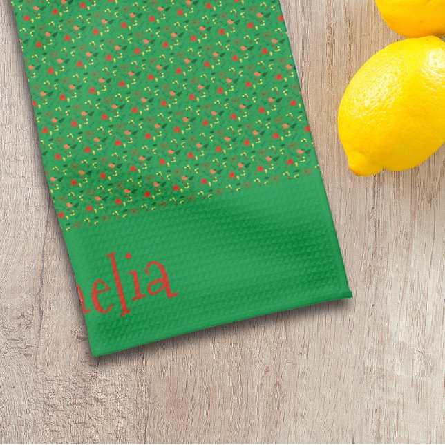 Linge De Cuisine Motif rouge jaune mini fleur sauvage vert (Créateur téléchargé)