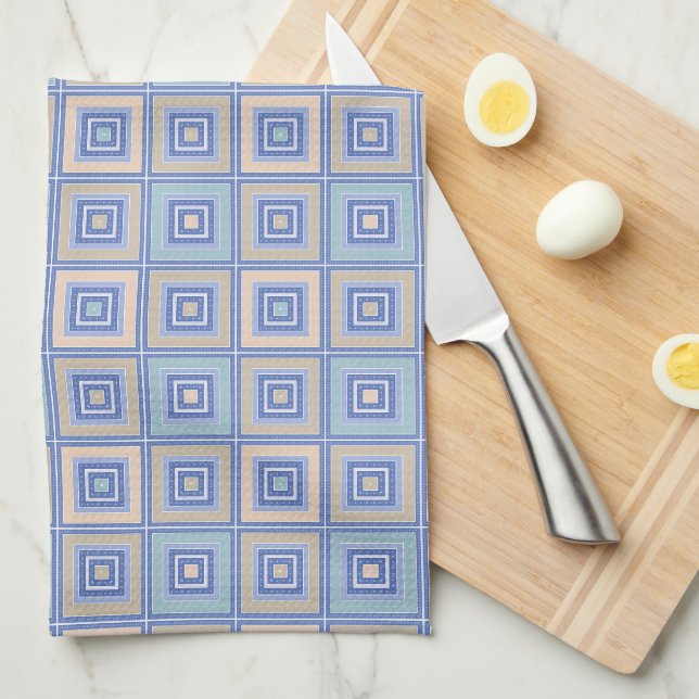 Linge De Cuisine Motif rustique de carrés de style patchwork  (Quart Plié)