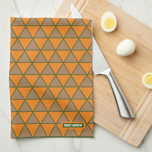 Linge De Cuisine Motif rustique des triangles orange et gris chic (Quart Plié)