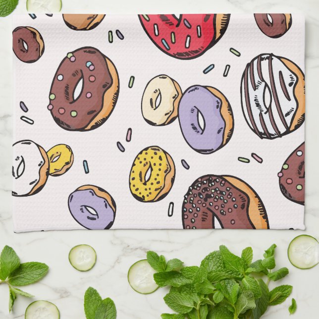 Linge De Cuisine Motif sans couture de donuts (Plié)