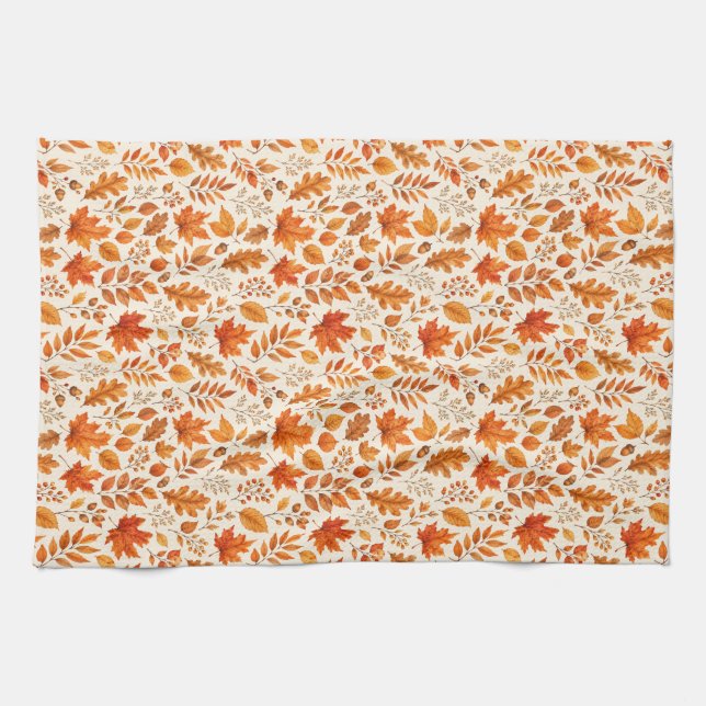 Linge De Cuisine Motif sans couture de feuilles d'automne chaudes (Horizontal)