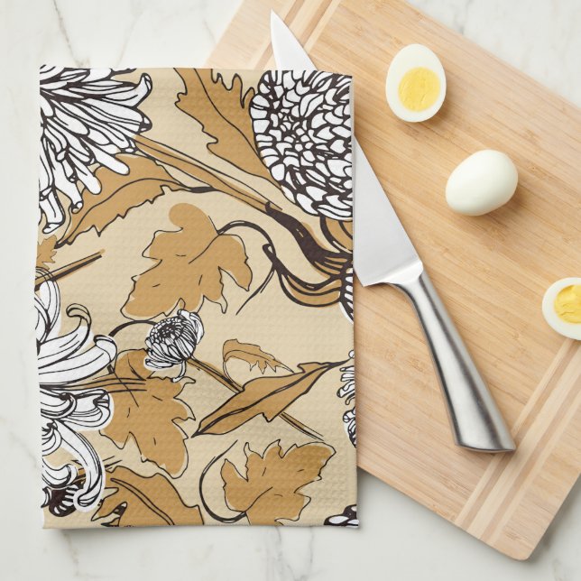 Linge De Cuisine Motif sans couture de fleurs de chrysanthème (Quart Plié)