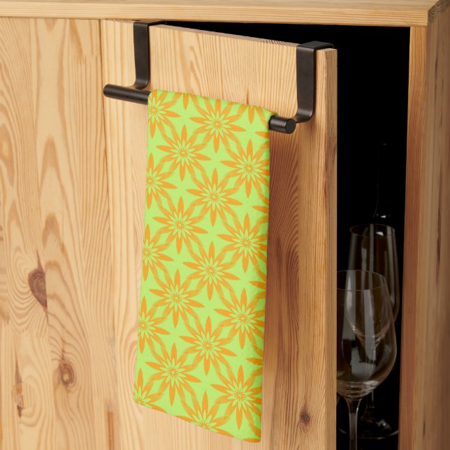 Linge De Cuisine Motif sans couture de fleurs vertes orange (Pliage en tiers)