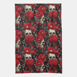 Linge De Cuisine Motif sans couture floral de corbeau et de crâne g