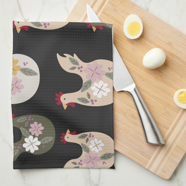 Linge De Cuisine Motif sans soudure de Pâques avec poulet. (Quart Plié)