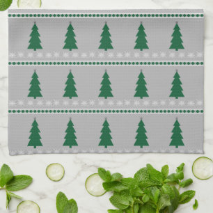 Linge De Cuisine Motif Sapin de Noël et Flocons de Neige,