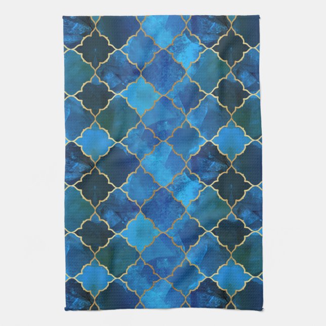 Linge De Cuisine Motif Sapphire Gemstone & Gold Marocain Carrelage (Vertical)