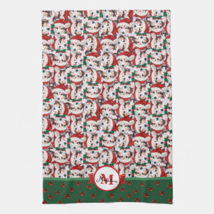 Linge De Cuisine Motif Sheltie Monogramme Noël Chien