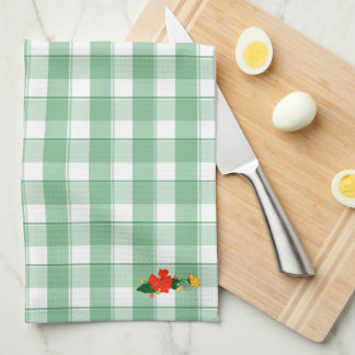 Linge De Cuisine Motif simple de fleur sauvage vert tartan