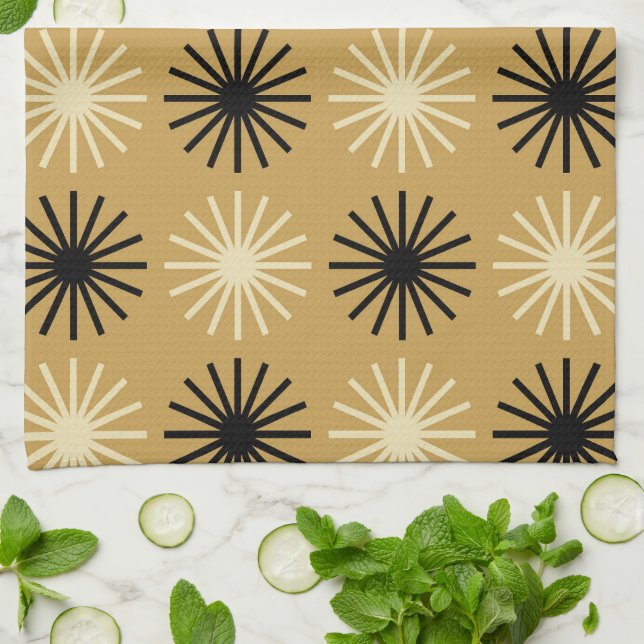 Linge De Cuisine Motif Starburst moderne du milieu du siècle (Plié)