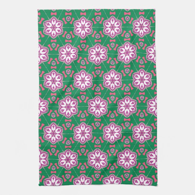 Linge De Cuisine Motif Super Green Purple Florale Star (Vertical)