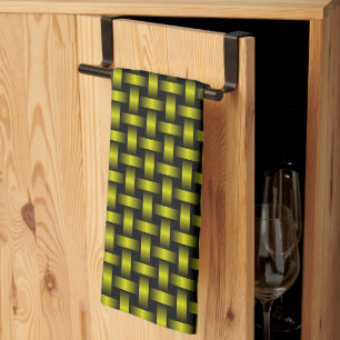 Linge De Cuisine Motif Tissé Jaune Noir