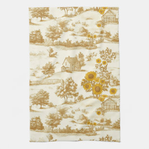 Linge De Cuisine Motif Toile de Campagne Fleur de Tournesol Rustiqu