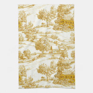 Linge De Cuisine Motif Toile de Ferme Fleur de Tournesol Doré Rusti