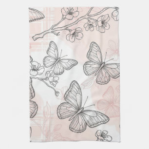 Linge De Cuisine Motif toile de fond botanique papillon vintage (6)