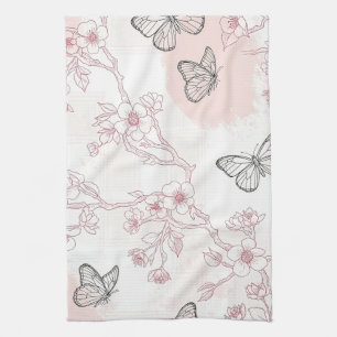 Linge De Cuisine Motif toile de fond botanique papillon vintage (8)