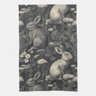 Linge De Cuisine Motif Toile de Lapin Vintage Noir Botanique