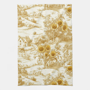 Linge De Cuisine Motif Toile Fleur de Tournesol de Ferme en Or Chau