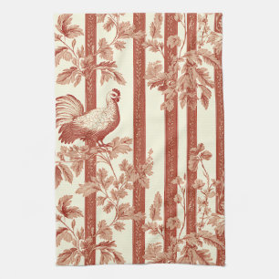 Linge De Cuisine Motif Toile Floral de Poule Rouge de Campagne Fran
