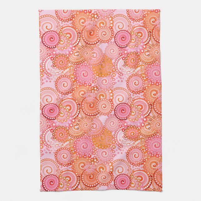 Linge De Cuisine Motif tourbillon fractal, corail et rose (Vertical)