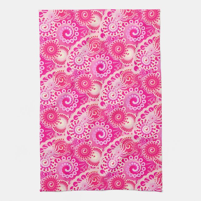 Linge De Cuisine Motif tourbillon fractal, teintes rose fuchsia (Vertical)