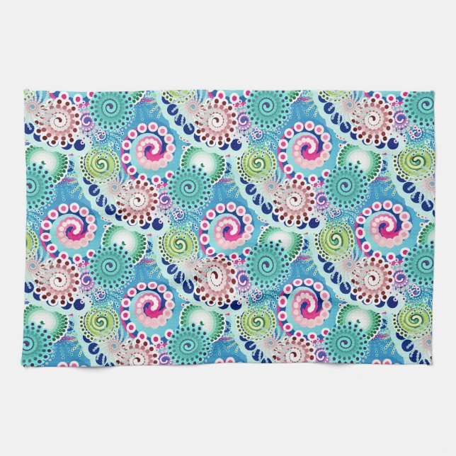 Linge De Cuisine Motif tourbillon fractal, turquoise, rose, multi (Horizontal)