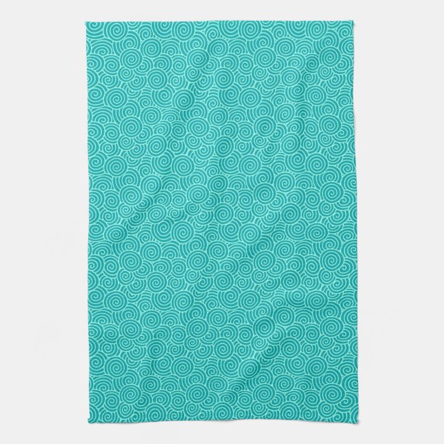 Linge De Cuisine Motif tourbillon japonais - turquoise et aqua (Vertical)