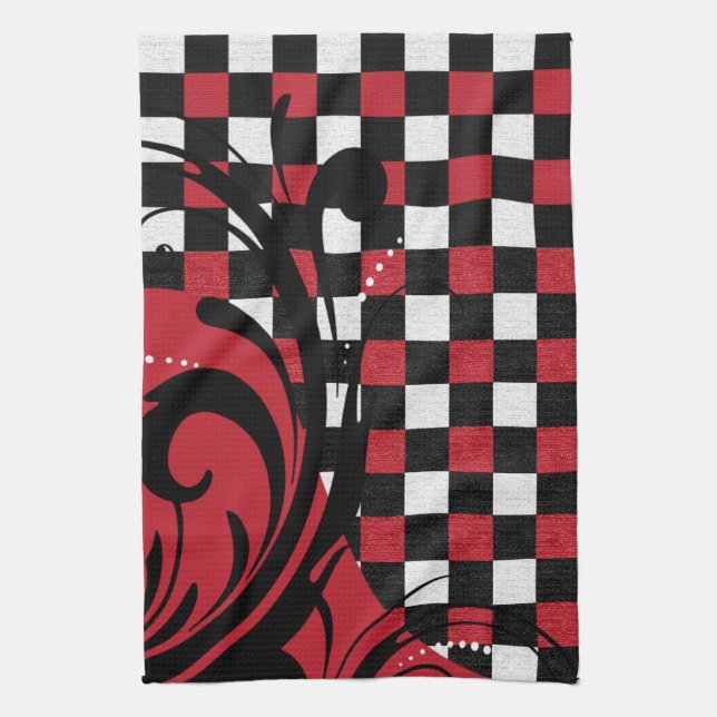 Linge De Cuisine Motif tourbillonnant Checkered | rouge foncé, (Vertical)