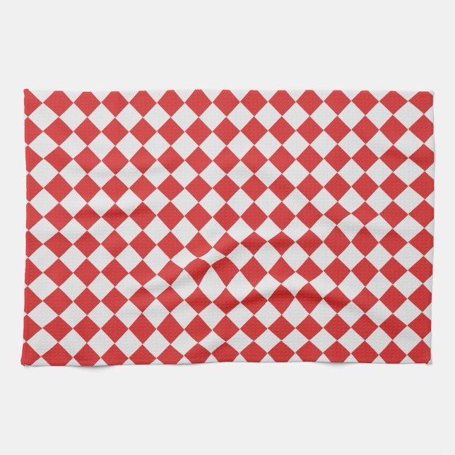 Linge De Cuisine Motif tressé en diagonale rouge et blanc (Horizontal)