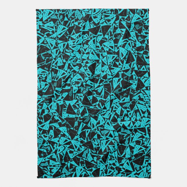 Linge De Cuisine Motif Triangle Noir Sarcelle (Vertical)