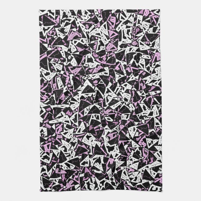 Linge De Cuisine Motif Triangle Noir Violet (Vertical)