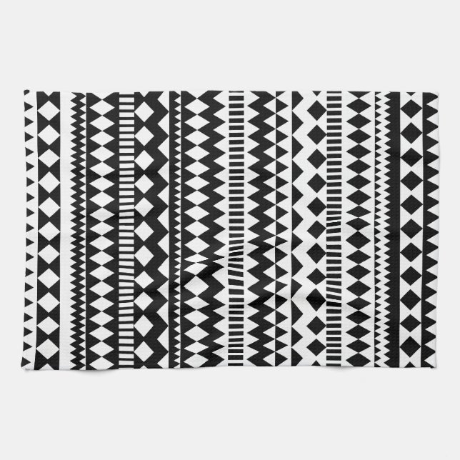Linge De Cuisine Motif tribal aztèque blanc de noir frais de la (Horizontal)