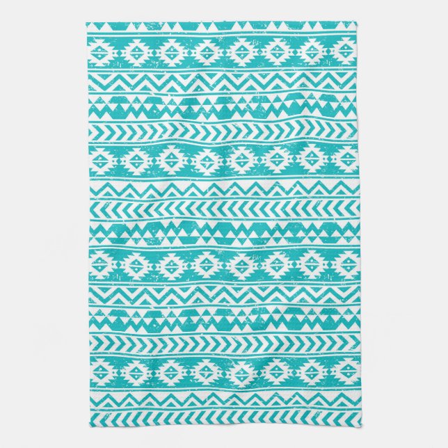 Linge De Cuisine Motif tribal aztèque grunge turquoise (Vertical)