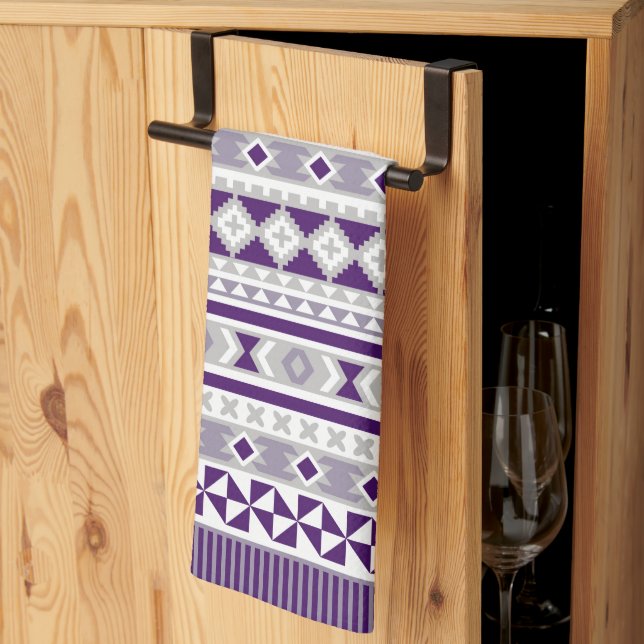 Linge De Cuisine Motif tribal blanc gris pourpre (Pliage en tiers)