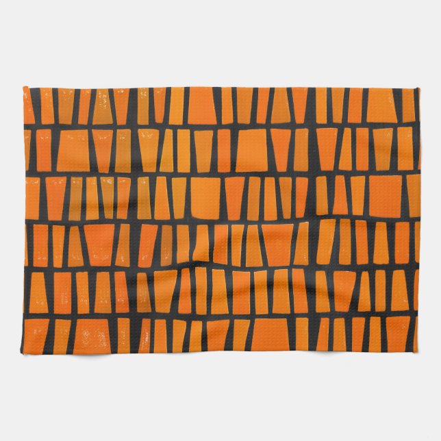 Linge De Cuisine Motif tribal d'Afrique orange et noire (Horizontal)