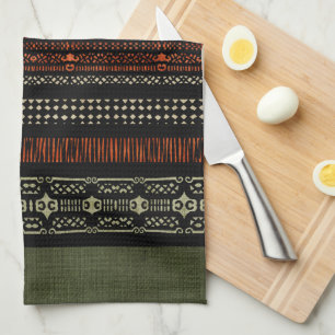 Linge De Cuisine Motif tribal Green Linen