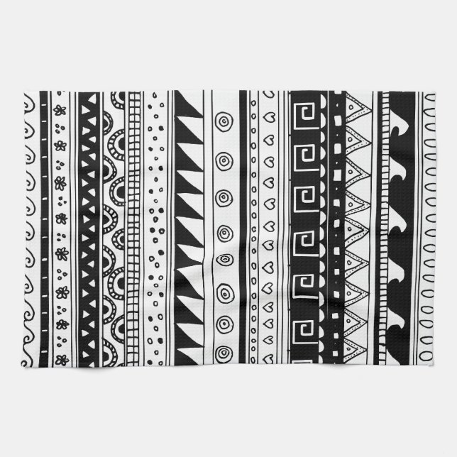 Linge De Cuisine Motif tribal noir et blanc (Horizontal)