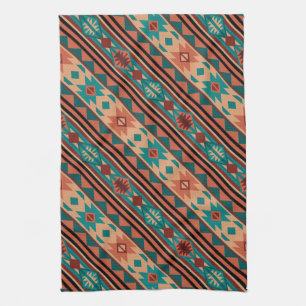 Linge De Cuisine Motif Tribal Sud-Ouest Turquoise Terracotta