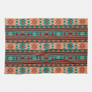 Linge De Cuisine Motif Tribal Sud-Ouest Turquoise Terracotta
