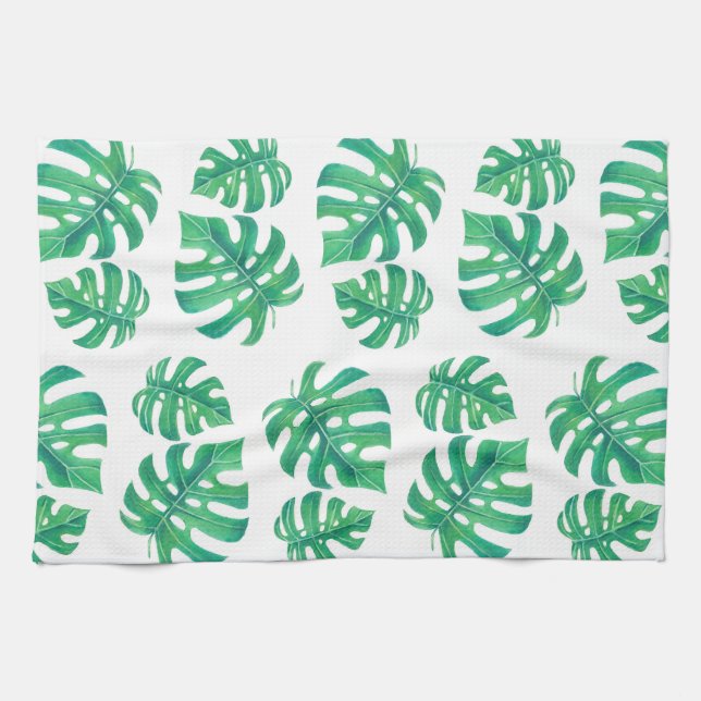 Linge De Cuisine Motif tropical avec feuilles monstères (Horizontal)