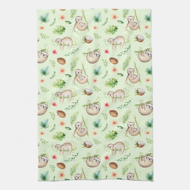 Linge De Cuisine Motif tropical de paresse de noix de coco (Vertical)