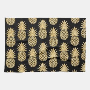 Linge De Cuisine Motif tropical élégant d'ananas de noir et d'or