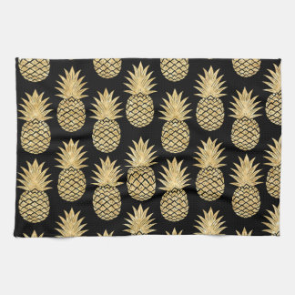 Linge De Cuisine Motif tropical élégant d'ananas de noir et d'or