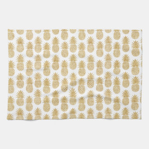 Linge De Cuisine Motif tropical élégant d'ananas d'or blanc