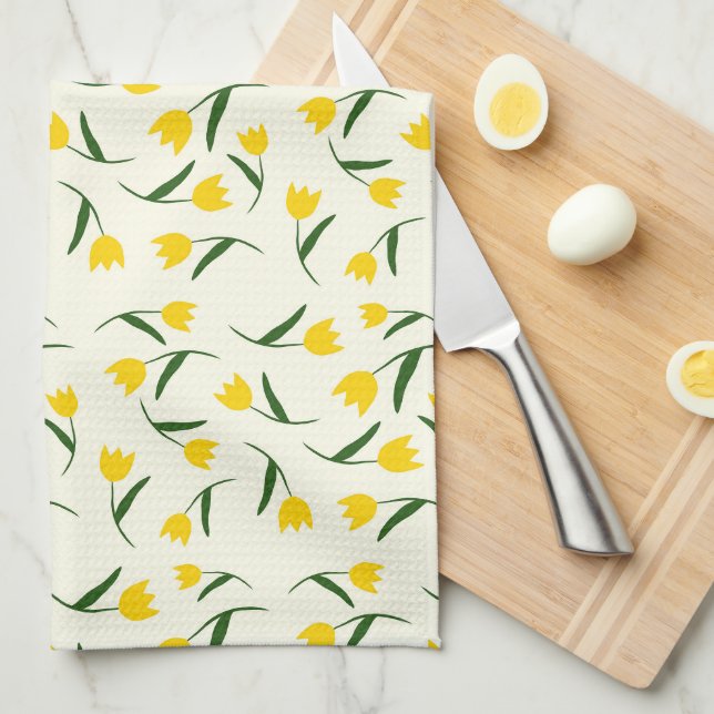 Linge De Cuisine Motif Tulipe Jaune  (Quart Plié)