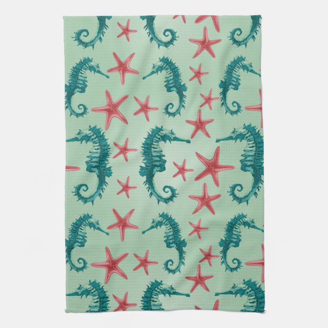 Linge De Cuisine Motif turquoise 2 d'hippocampe (Vertical)