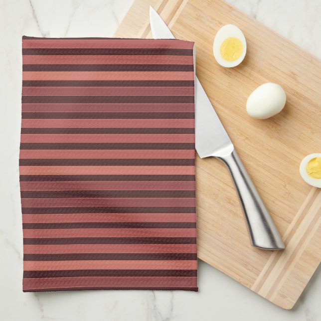 Linge De Cuisine Motif uni rayé marron rétro (Quart Plié)