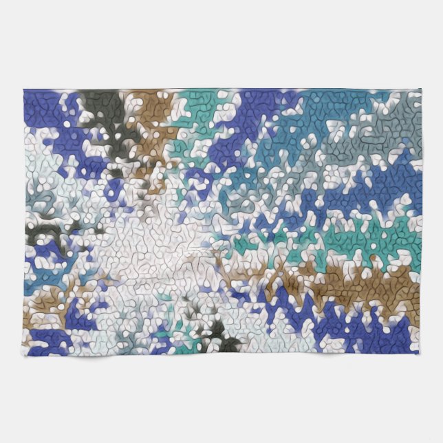 Linge De Cuisine Motif unique bleu vert jaune (Horizontal)
